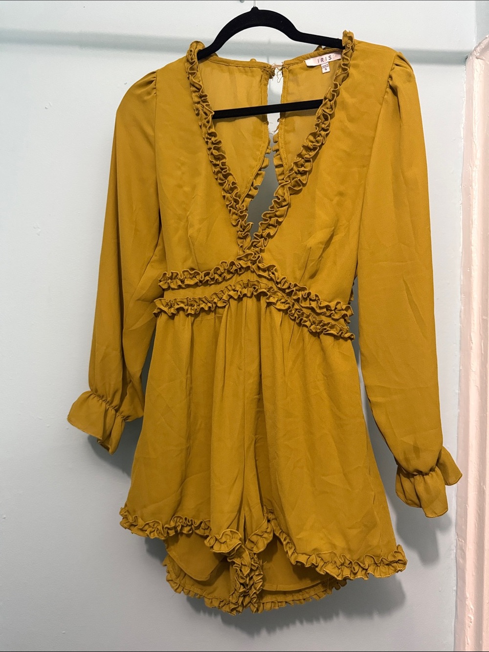 Mustard Ruffle V-Neck Romper